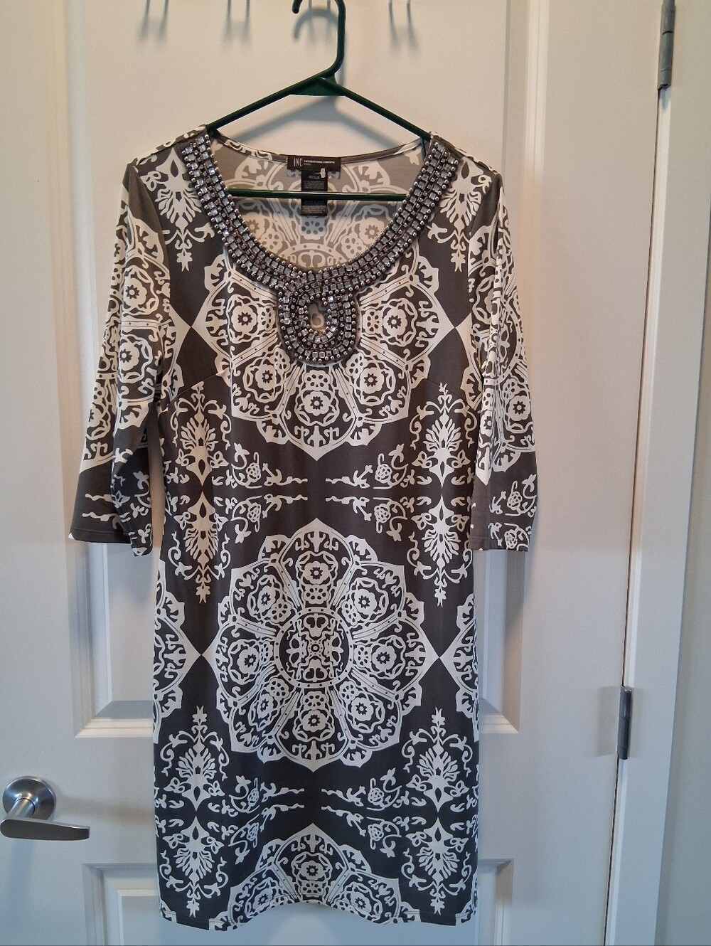 INC International Concepts Gray & White Beaded-Neck Tunic
